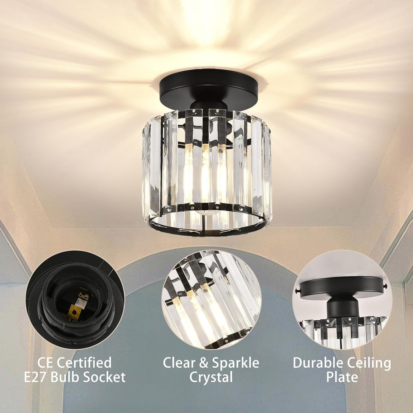 Laudovo™ Modern Simplicity Clear Striped Glass Shade Ceiling Light
