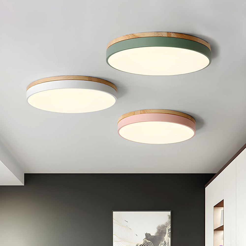 Laudovo™ Wooden Round Shape Flush Ceiling Lights For Living Room