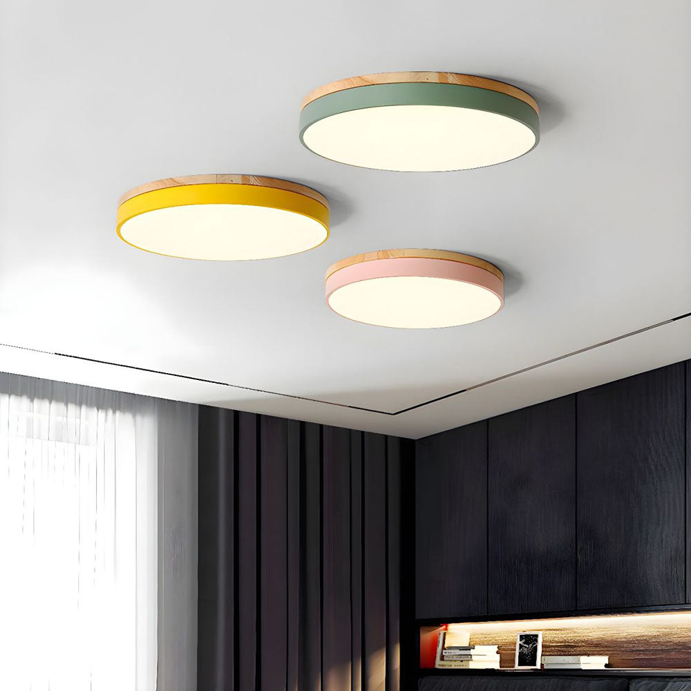 Laudovo™ Wooden Round Shape Flush Ceiling Lights For Living Room