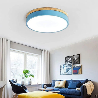 Laudovo™ Wooden Round Shape Flush Ceiling Lights For Living Room