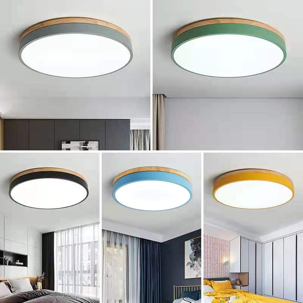 Laudovo™ Wooden Round Shape Flush Ceiling Lights For Living Room